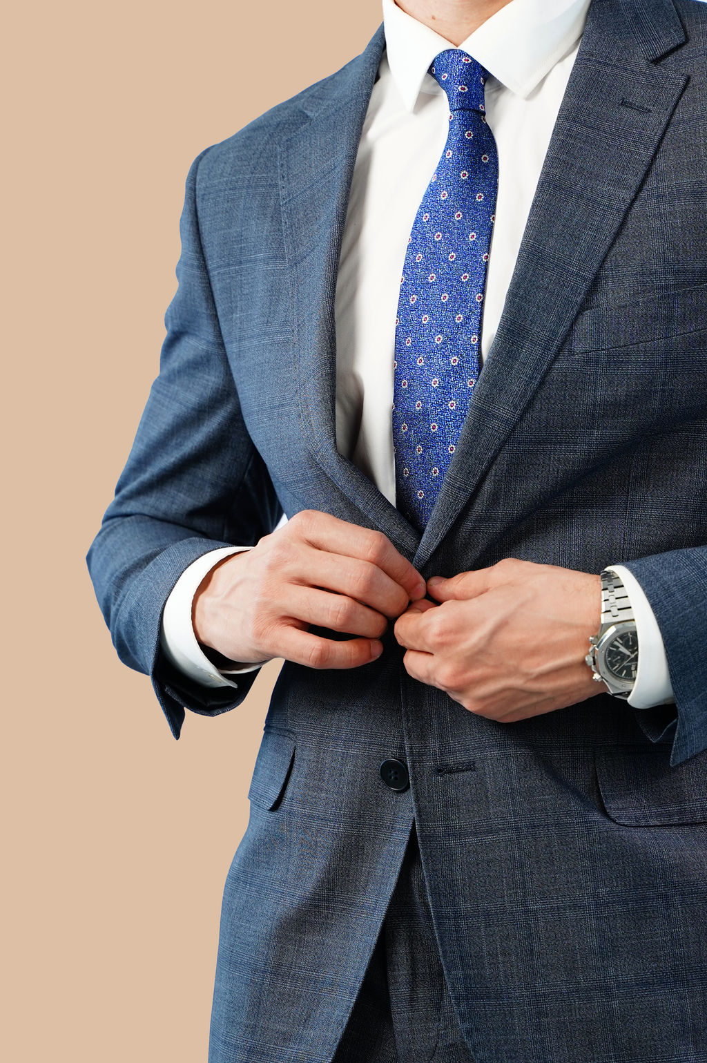 checked navy suit