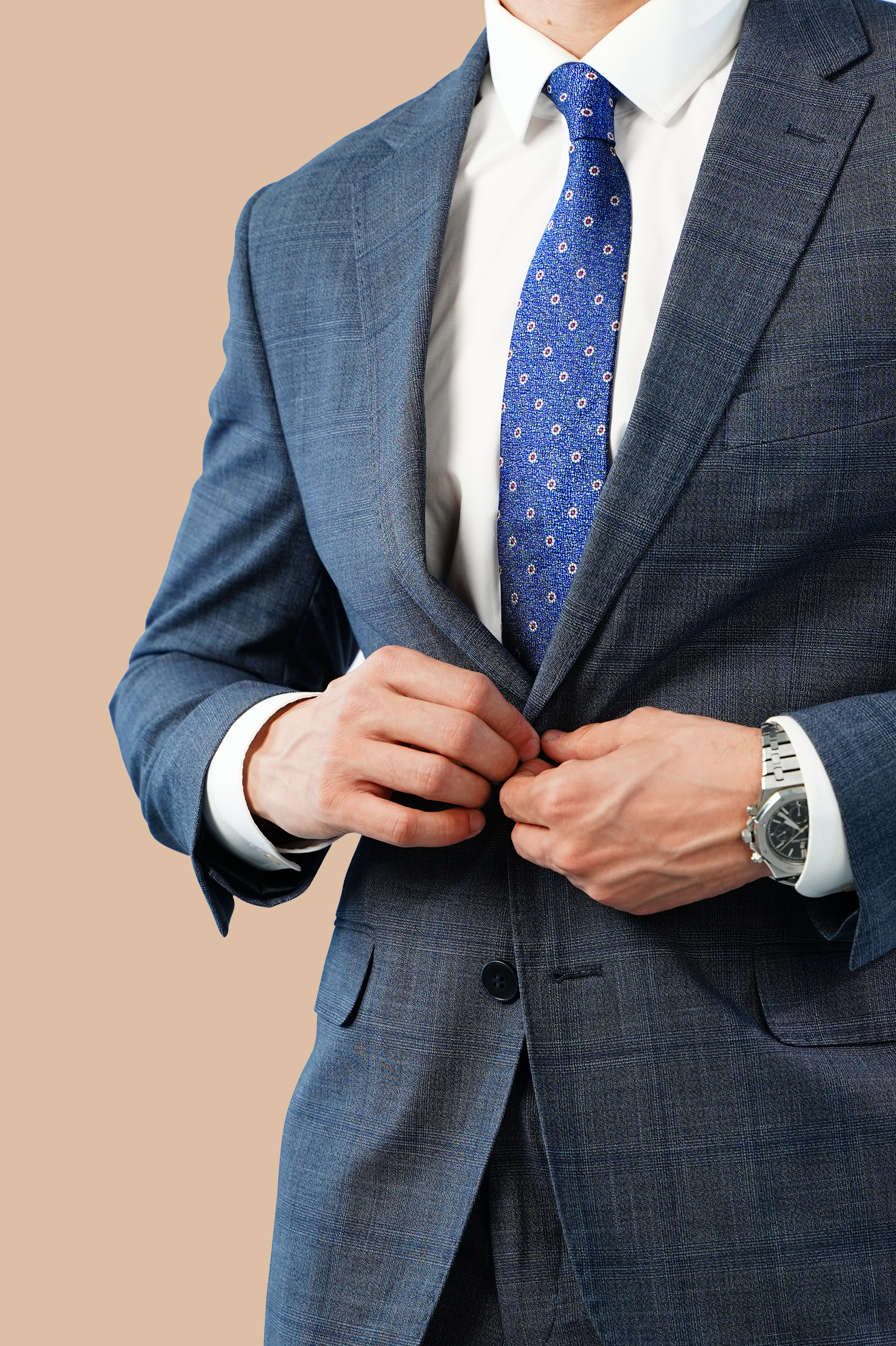 checked navy suit