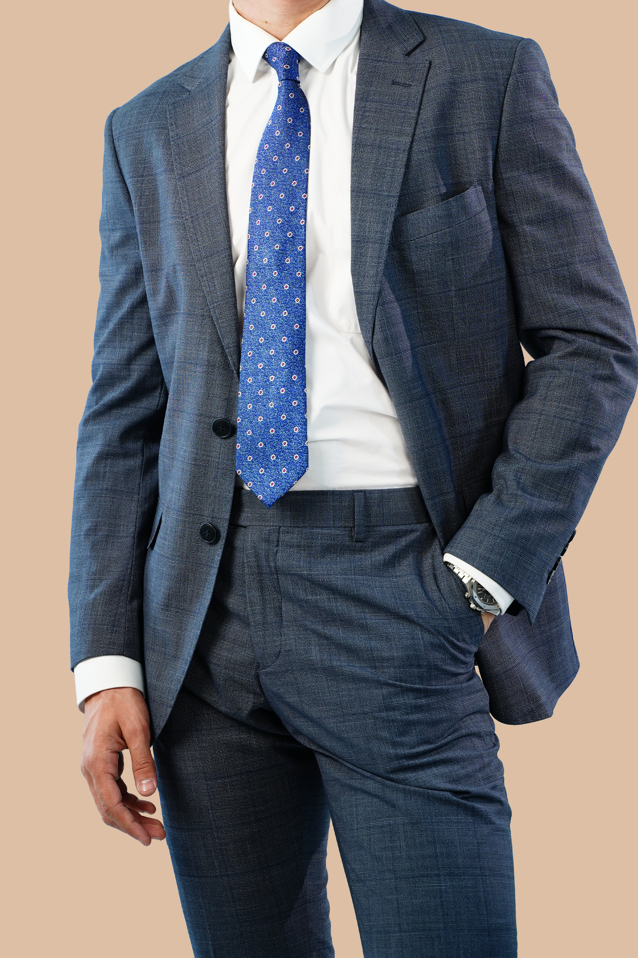 checked navy suit