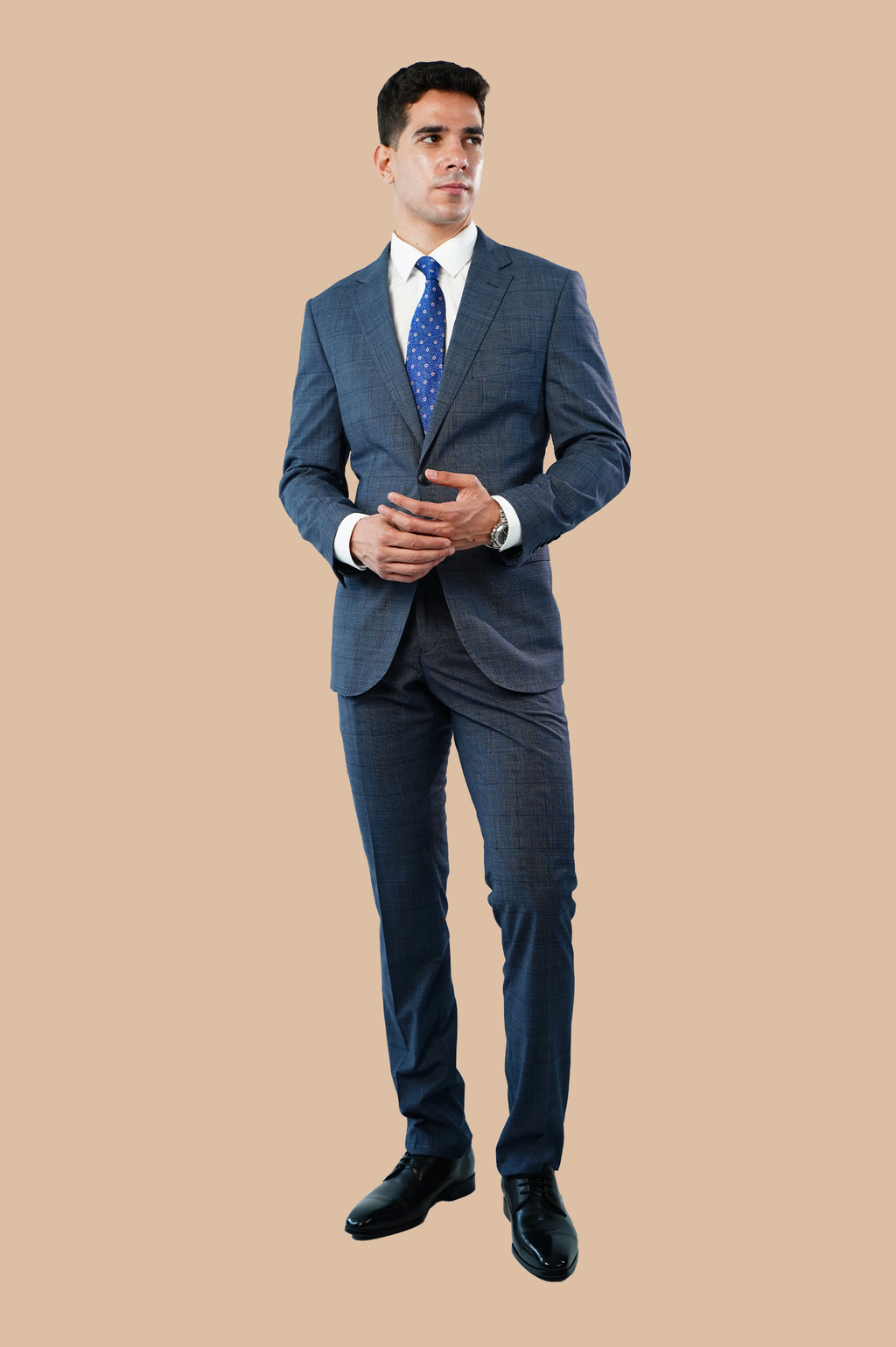 checked navy suit