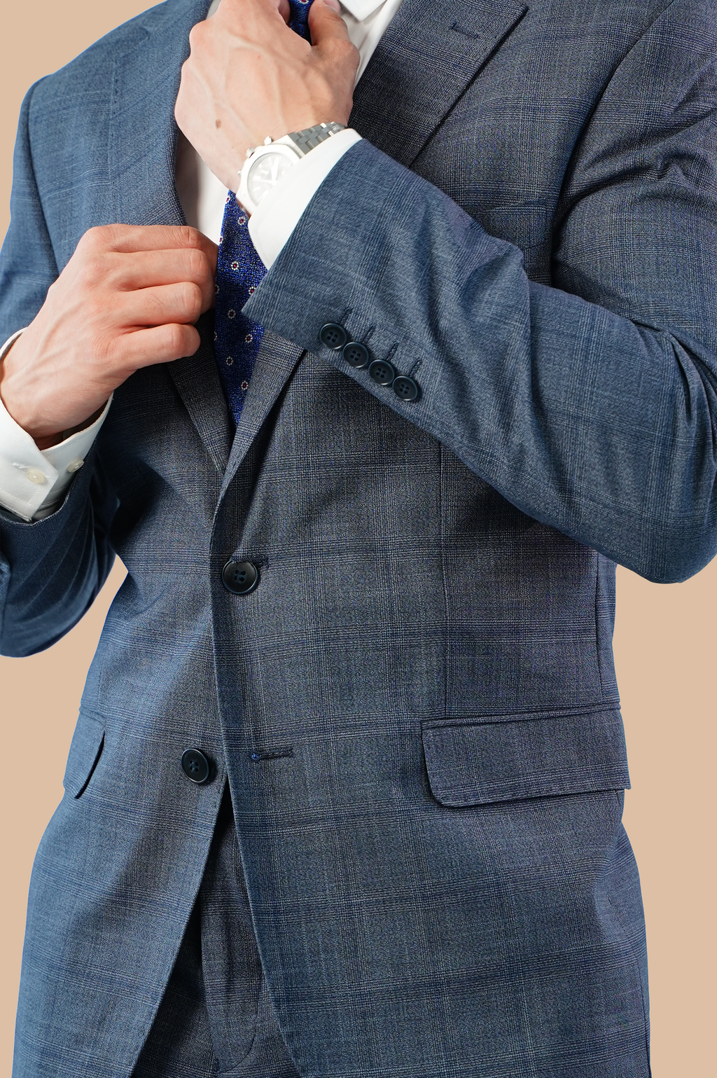 checked navy suit