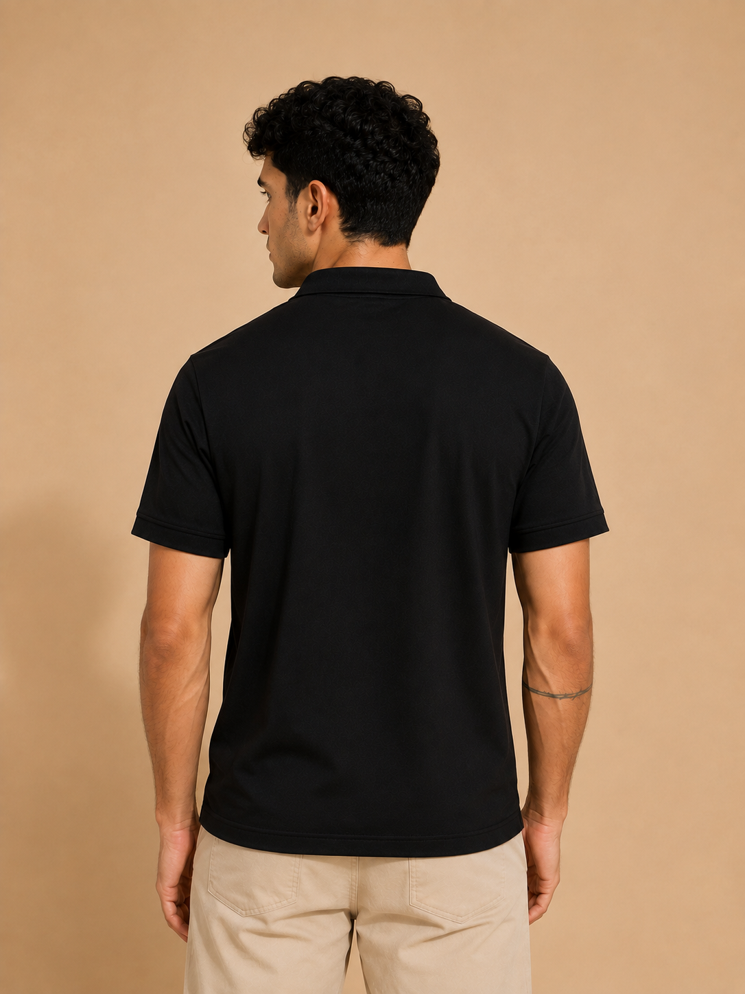 Black zip-up polo shirt