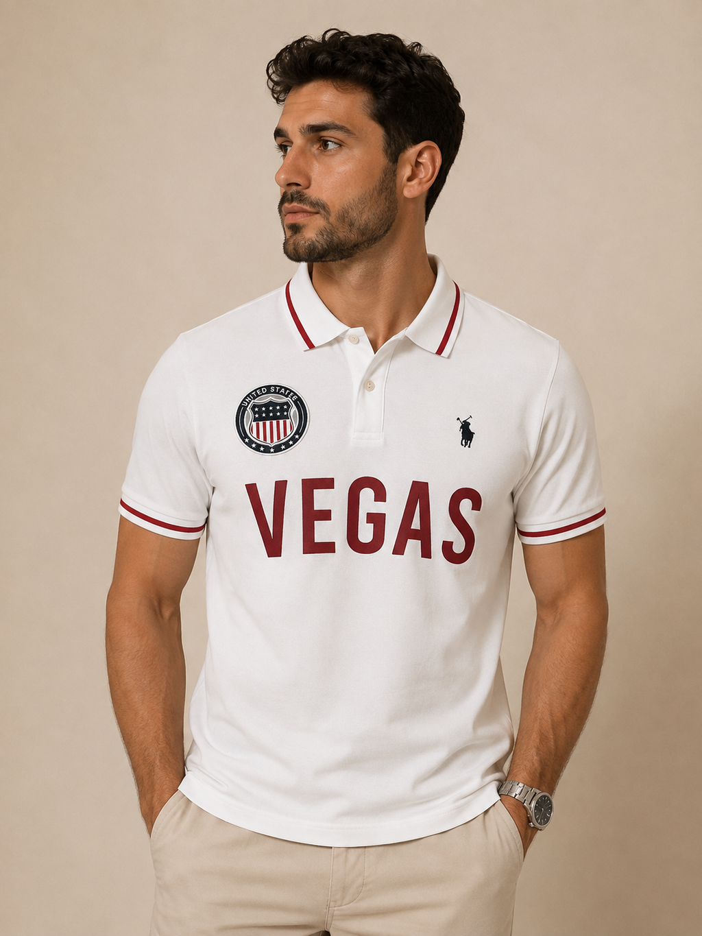 White polo shirt -US