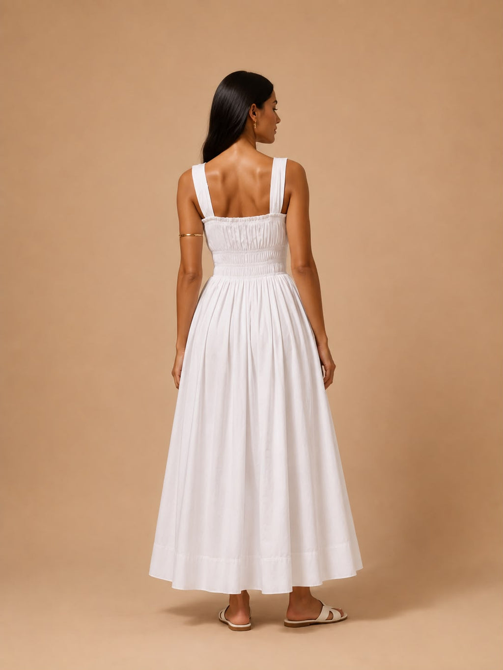 white sleeveless dress