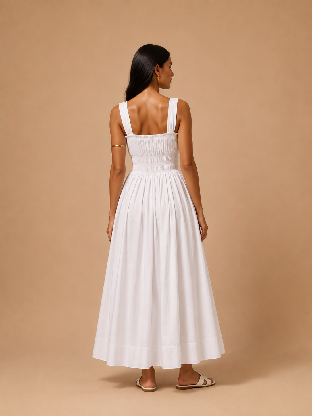 white sleeveless dress