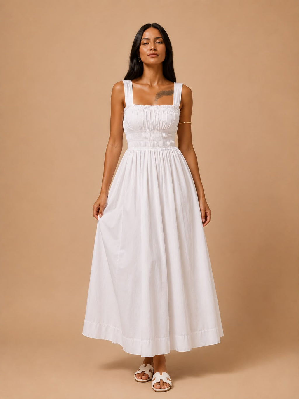white sleeveless dress