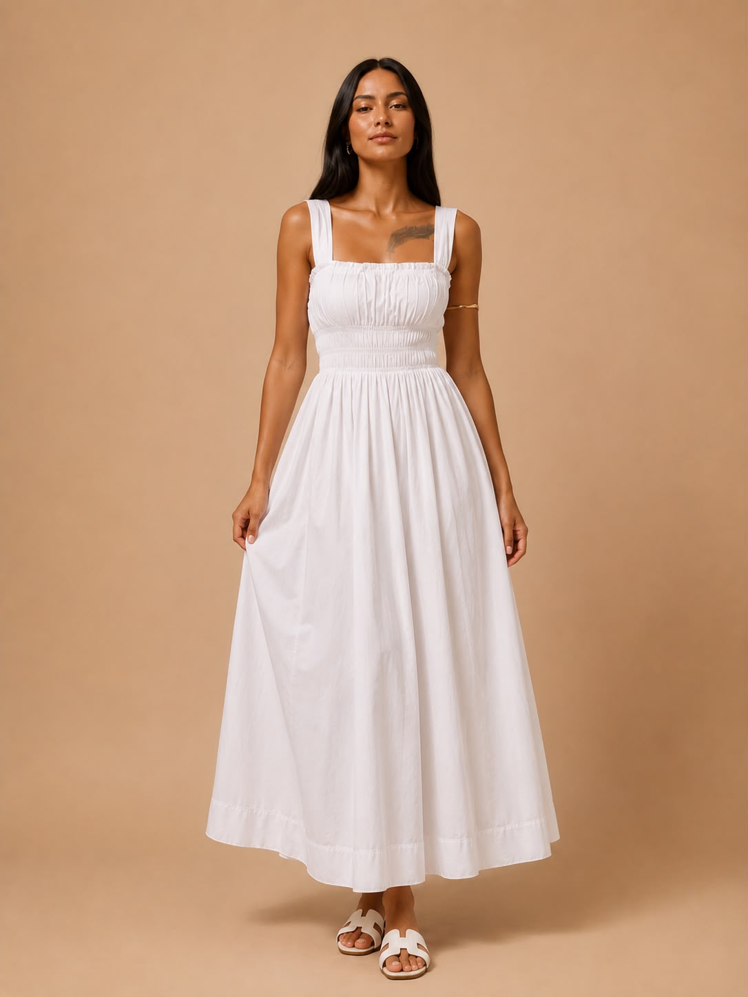 white sleeveless dress