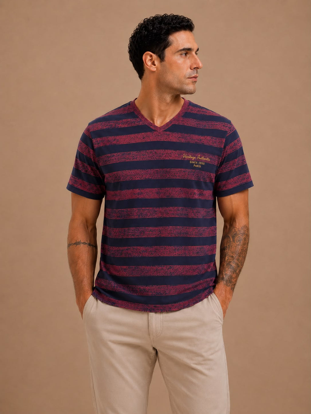 striped v neck t shirt
